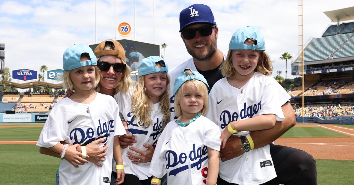 Matthew Stafford #9 of the Los Angeles Rams and his family.