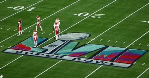 Super Bowl 57 official logo seen on the field.