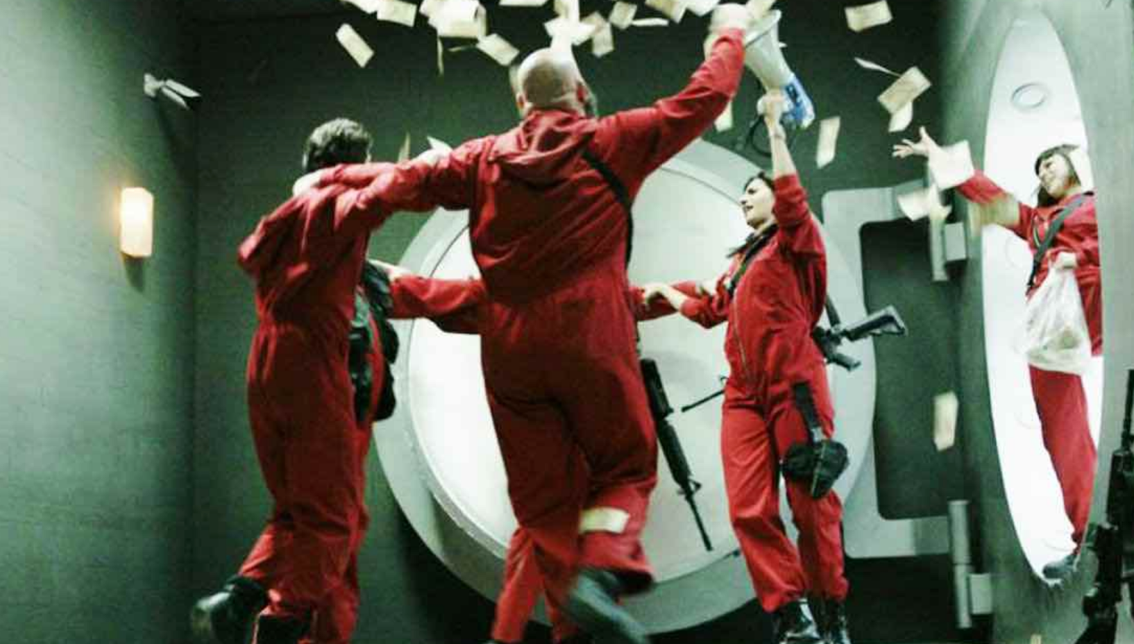 The crew stealing money and other valuables in a huge safe on 'Money Heist'