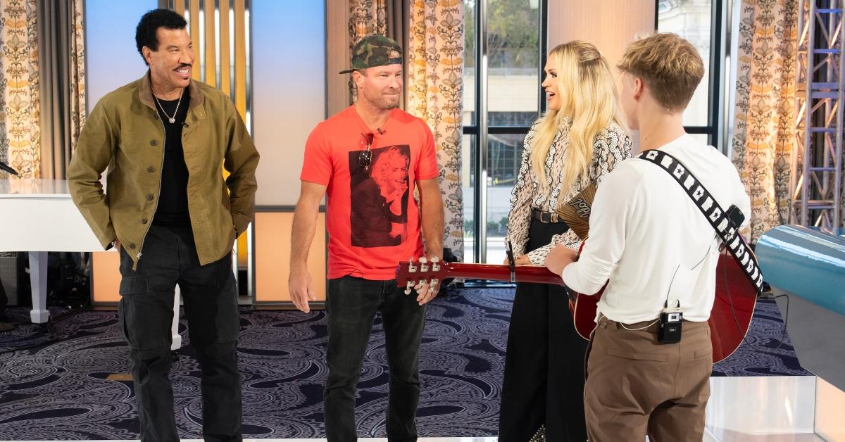 (L-R) Lionel Richie, Brian Littrell, Carrie Underwood, and Baylee Littrell during Season 23 of 'American Idol.'