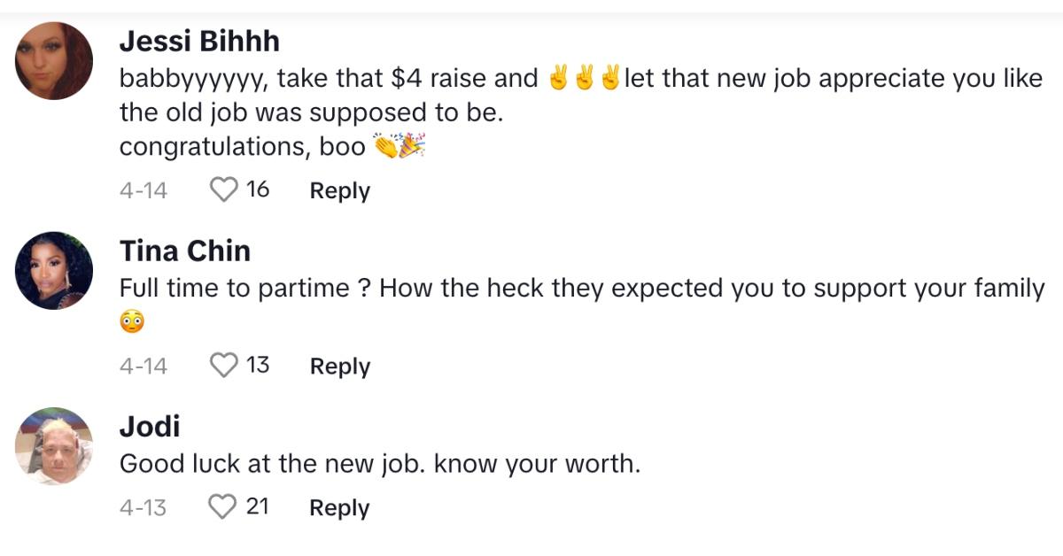 Users comment in support of the woman who quit her job.