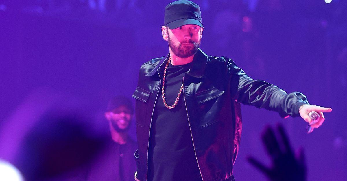  Eminem performs onstage at the 2022 MTV VMAs at Prudential Center