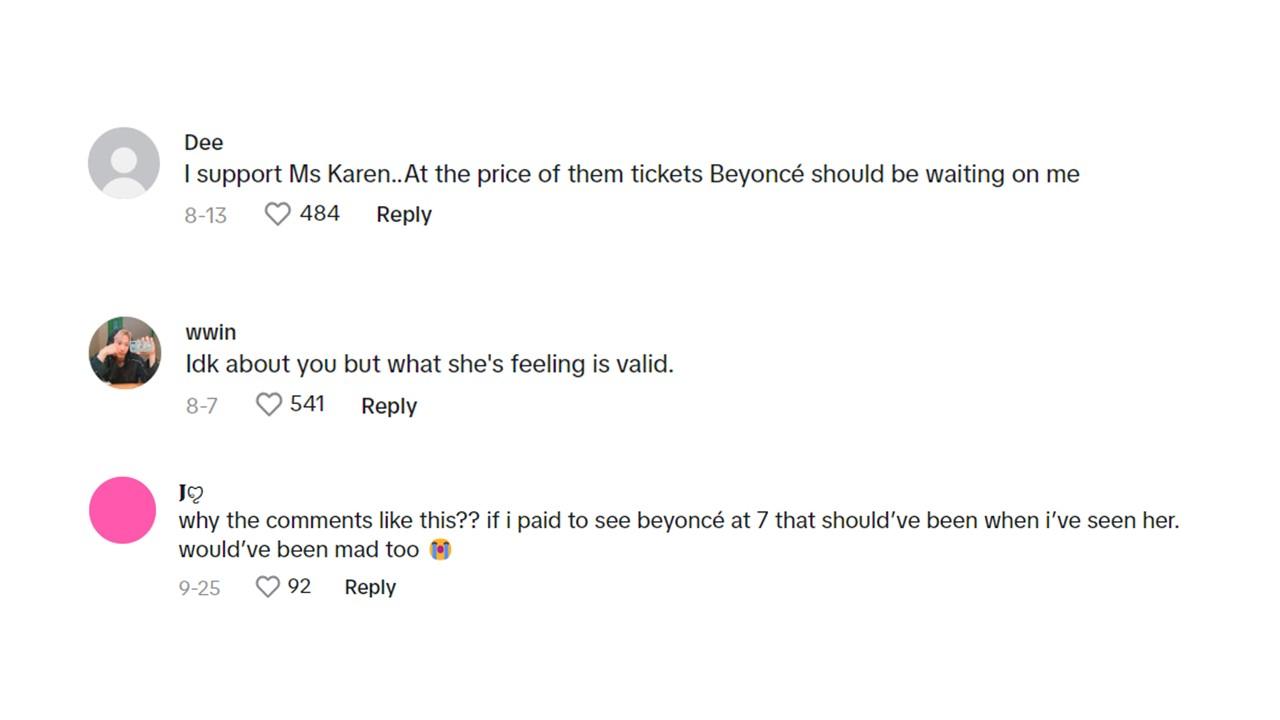 Commenters speak out in support of the Karen and her frustrations at the Beyoncé concert