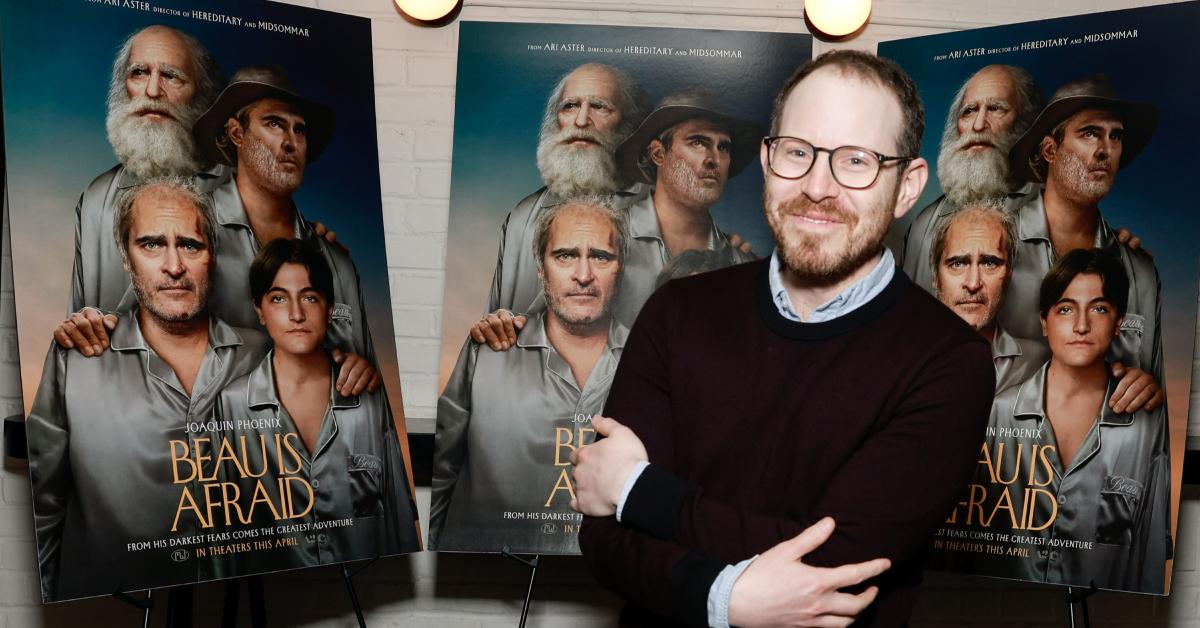 Ari Aster wears a sweater and button up shirt to the 'Beau Is Afraid' special screening on April 6, 2023.