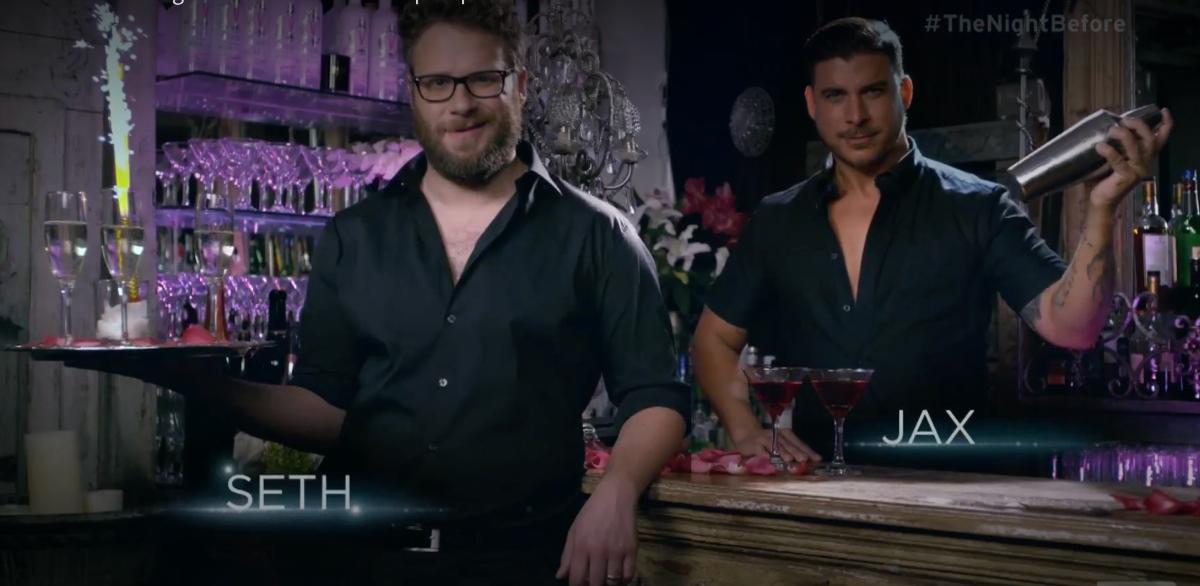 Seth Rogen and Jax Taylor in VPR parody promo for 'The Night Before' in 2015