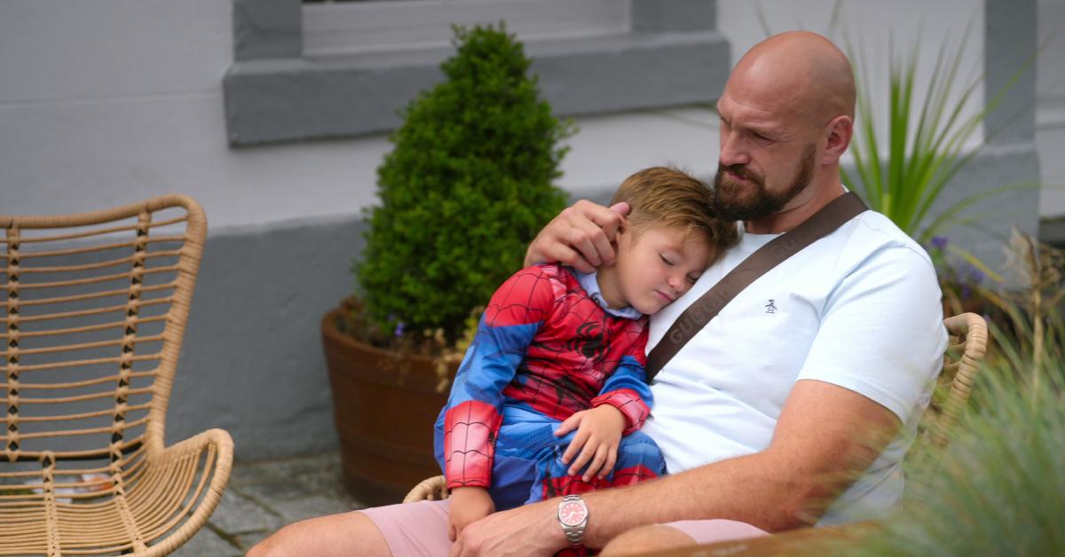 Tyson Fury with one of his sons during an episode of 'At Home with the Furys.'