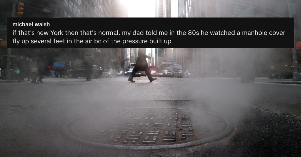 Steam coming from a manhole cover