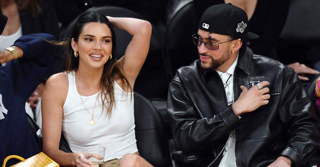 Kendall Jenner and Bad Bunny attend the Western Conference Semifinal Playoff game at Crypto.com Arena on May 12, 2023