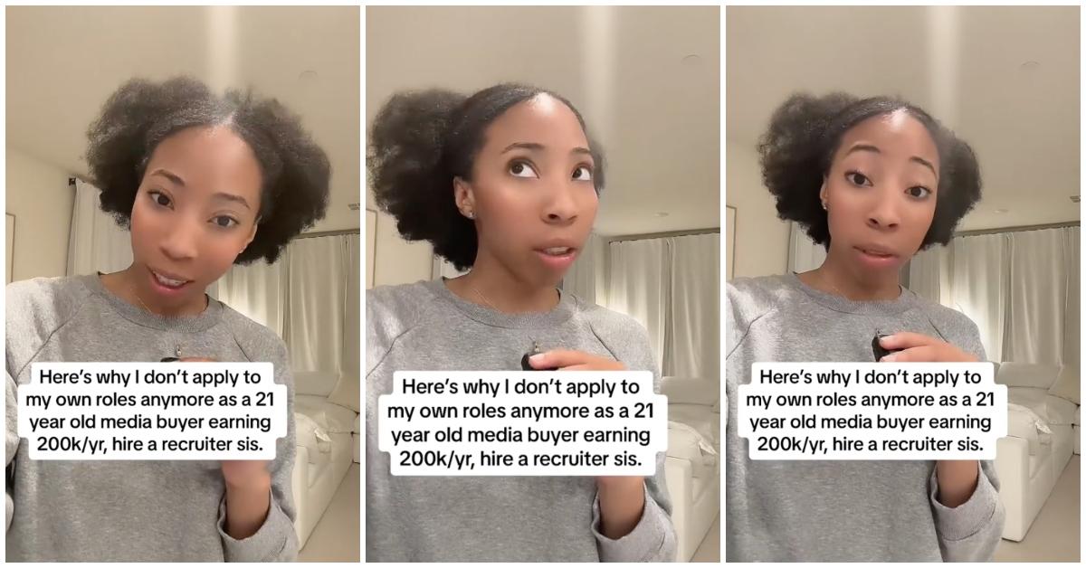 Woman with afro ponytail explains why she stopped applying for jobs and hired a recruiter.