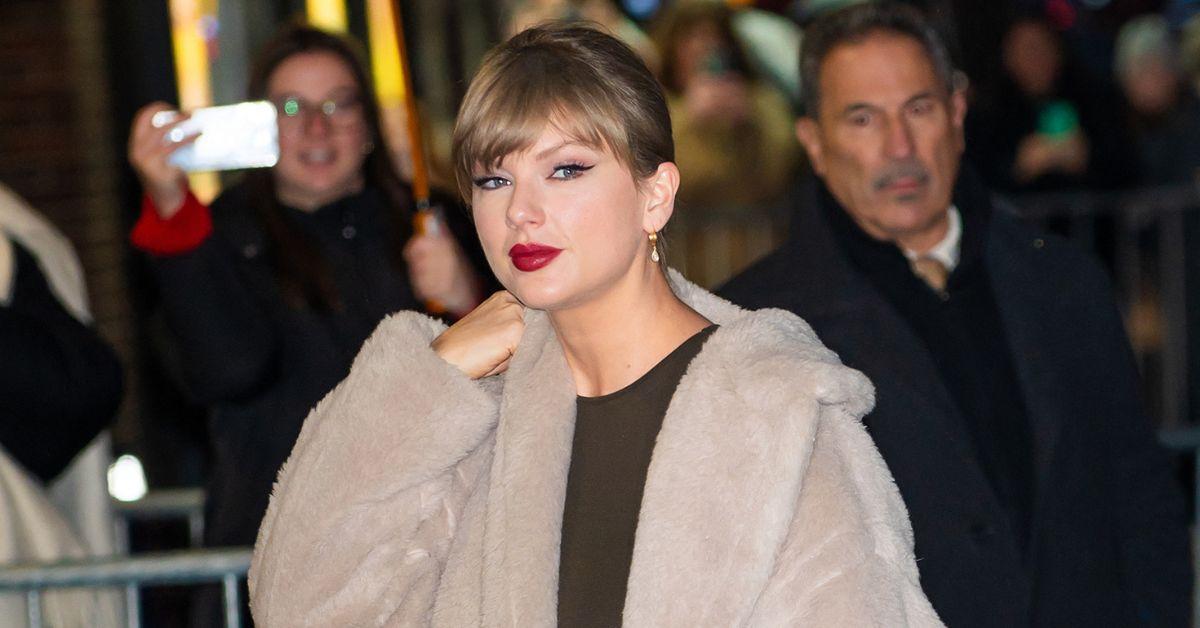 Taylor Swift arriving at 'The Late Show' in December of 2025. 