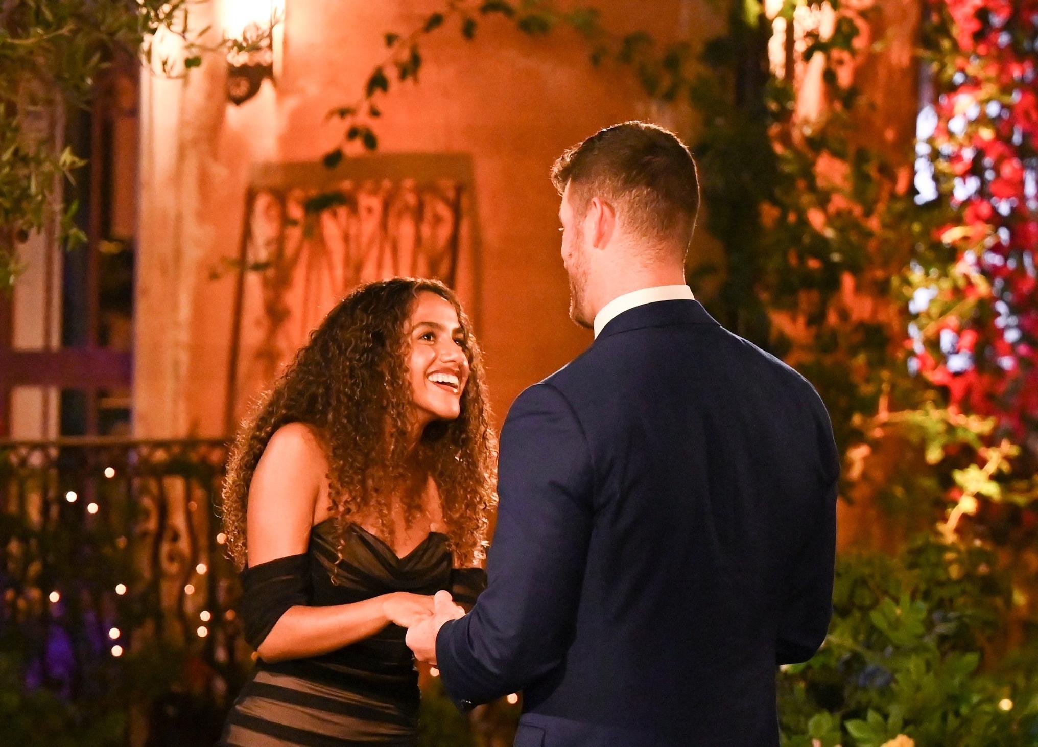 Teddi and Clayton meeting for the first time during the 'Bachelor' Season 26 premiere.