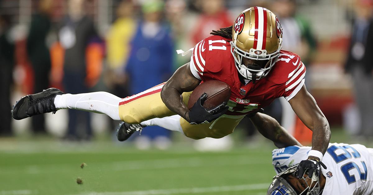 Brandon Aiyuk making a miraculous catch during the NFC Championship Game. 