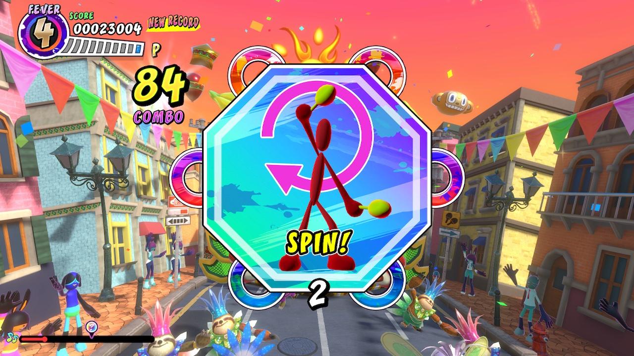 'Samba de Amigo: Party Central' gameplay, asking the player to swing their controller in a circular motion