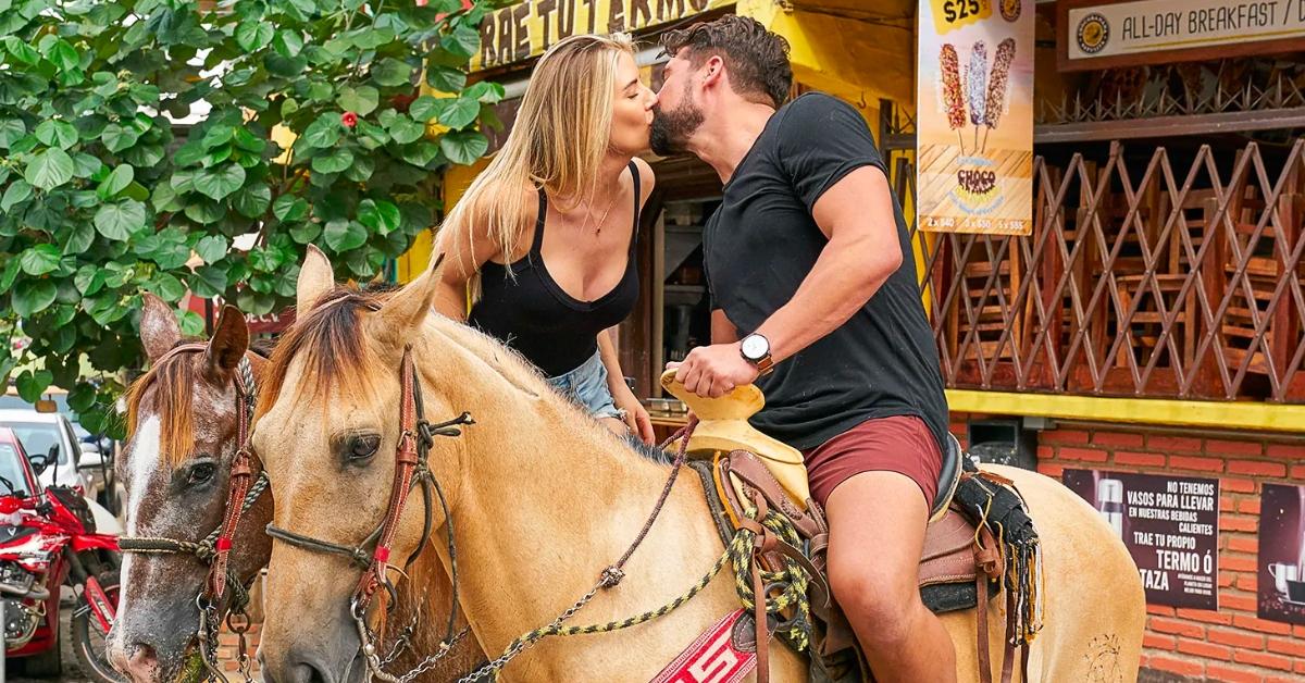 Michael Allio and Danielle Maltby share a kiss during their horseback riding date on 'Bachelor In Paradise'