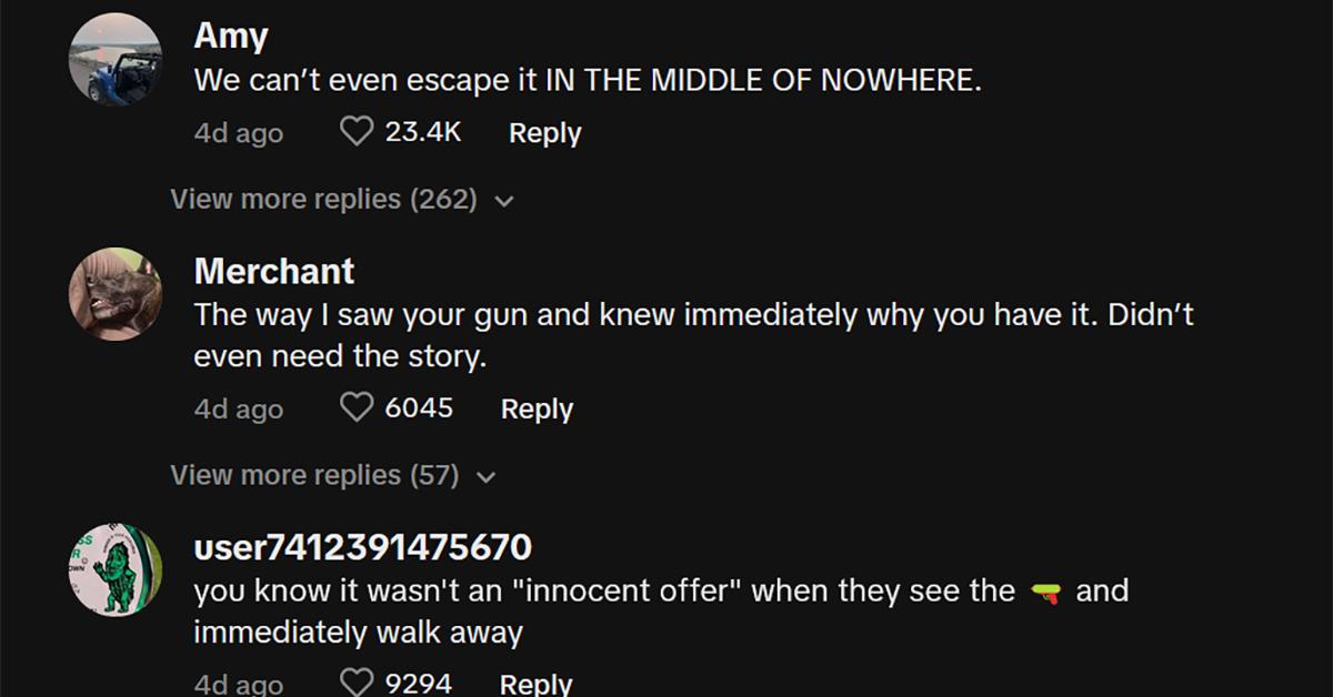 Comments on tiktok about woman hiker carrying gun on trails