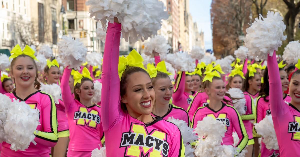 Macy Day Parade cheerleaders performing