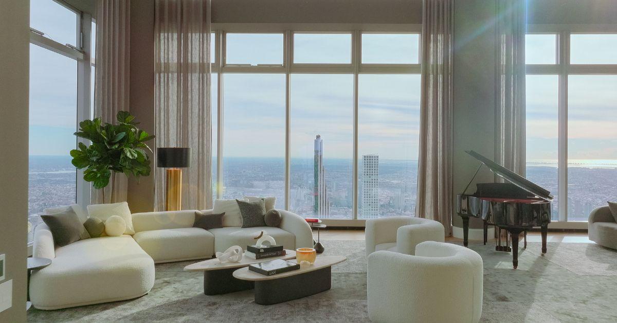 Liiving area inside of Central Park Tower penthouse on 'Owning Manhattan'