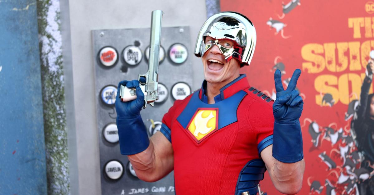 John Cena dressed up as Peacemaker for 'The Suicide Squad' premiere on Aug. 1, 2021.