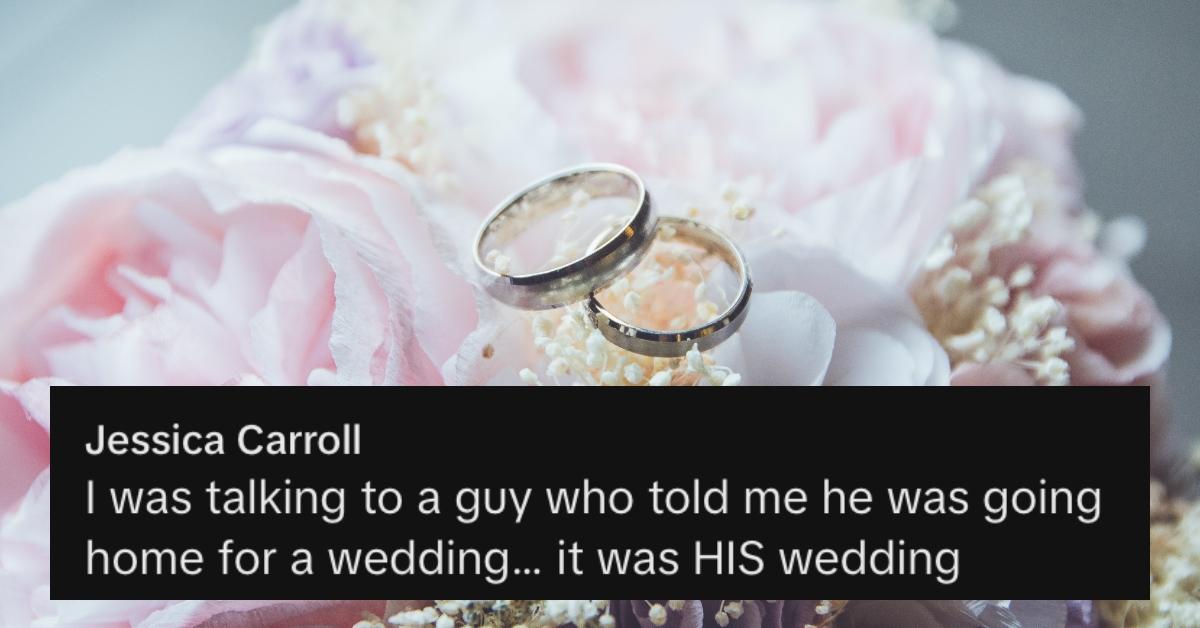 Screenshot under TikTok of woman finds wedding website of man she's seeing