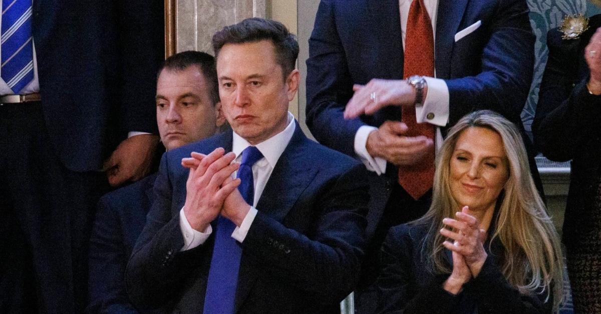 (l-r): Elon Musk and Heather Valentino during Trump's speech