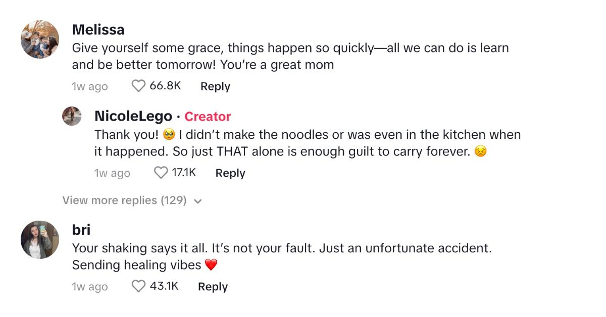 tiktok comments about child burned by cup o noodles