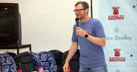 Dale Earnhardt Jr. surprises students for the Vera Bradley x Blessings In A Backpack Event at Shepherd Elementary