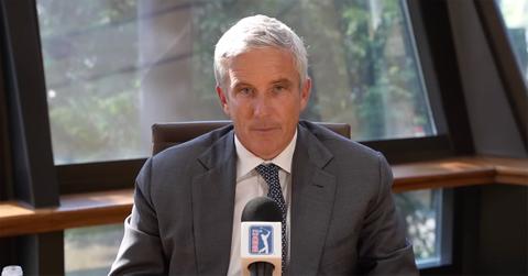 Jay Monahan during a press conference following a tournament.