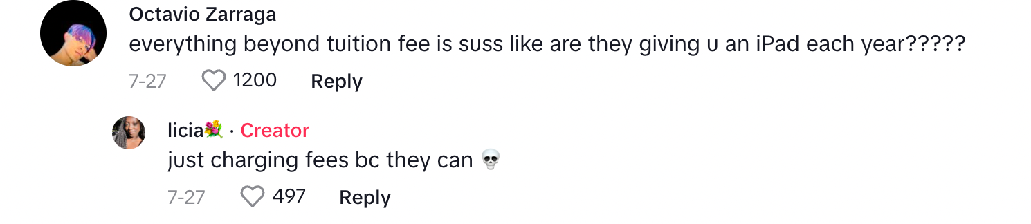 A commenter saying that some of the fees are suspect