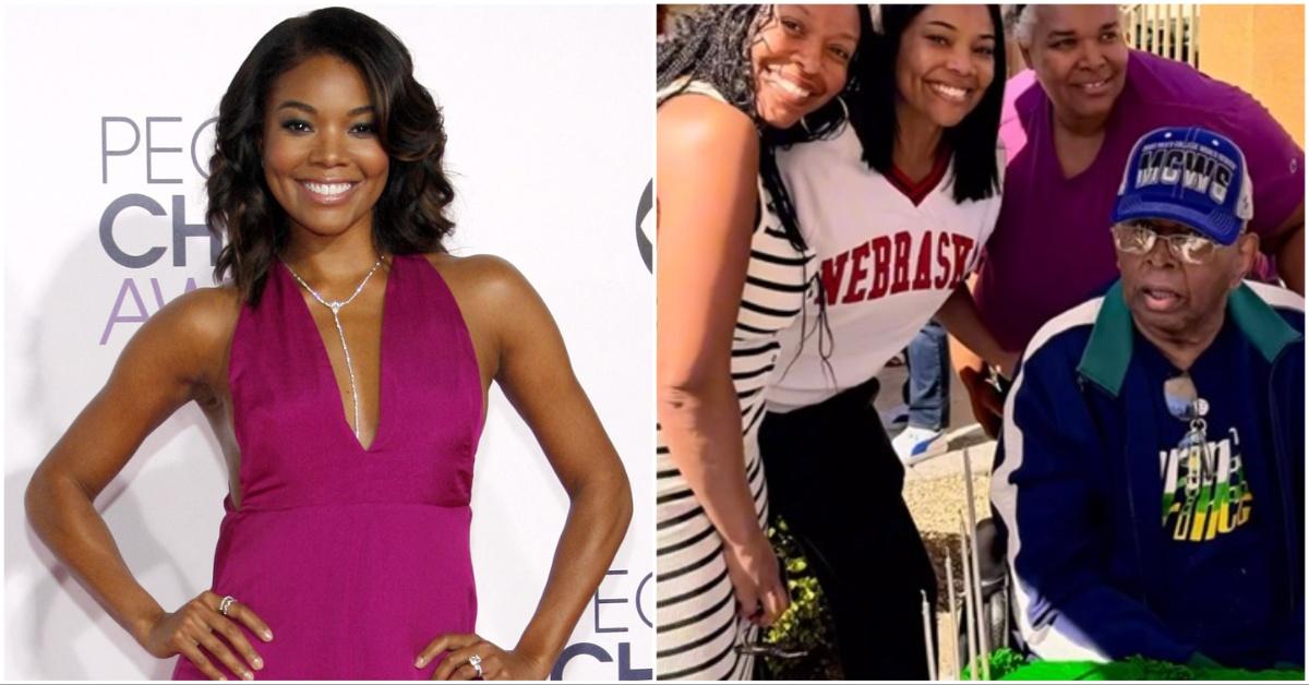 Gabrielle Union in a side by side celebrating her father's birthday with her family