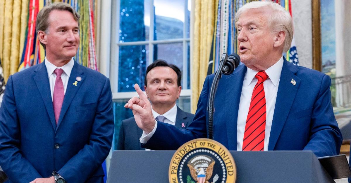 Glenn Youngkin with Donald Trump at a press conference in the Oval Office.