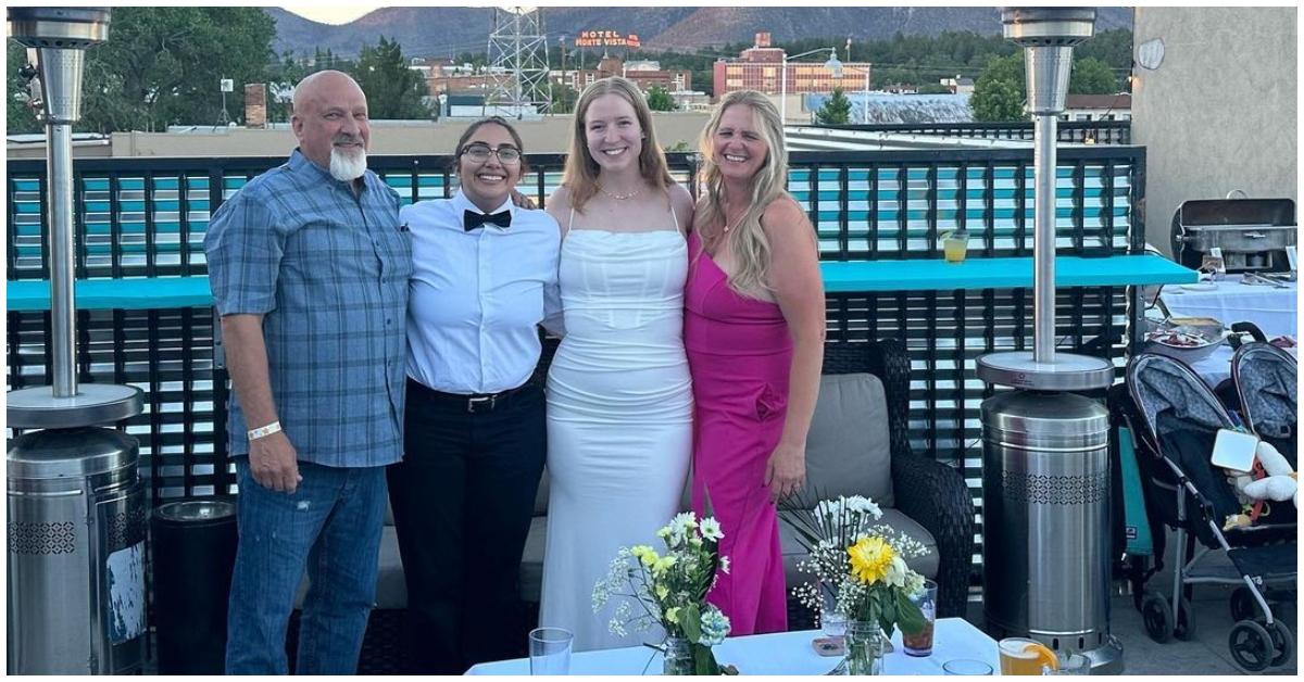 (l-r): David Woolley, Beatriz Quieroz, Gwendlyn Brown, and Christine Brown on Gwendlyn's wedding day