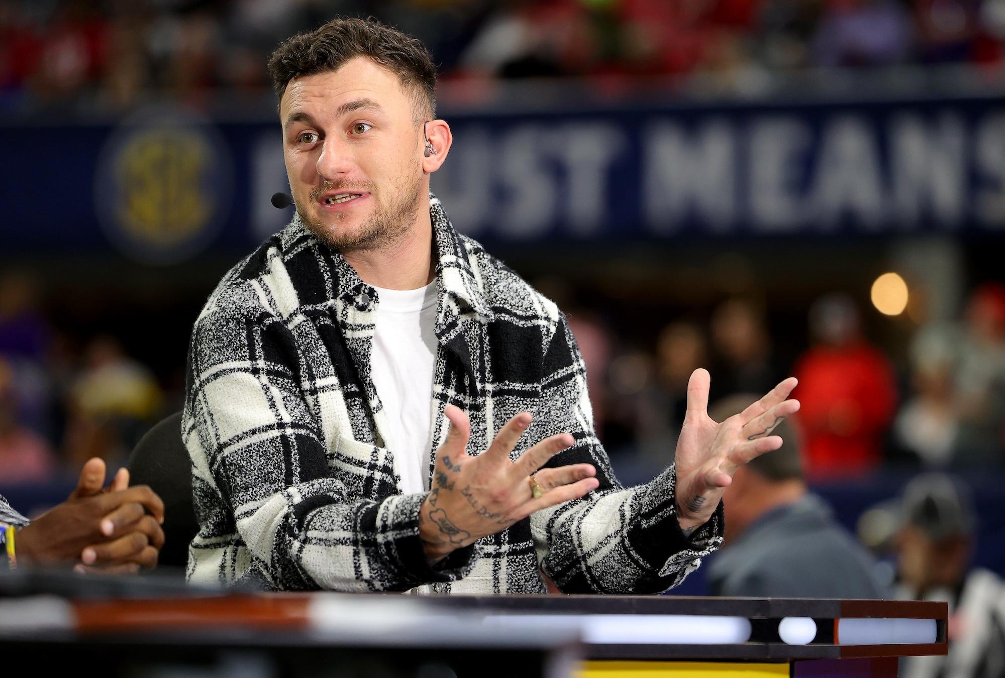 Johnny Manziel at the SEC Championship game between the LSU Tigers and the Georgia Bulldogs at Mercedes-Benz Stadium on December 03, 2022 in Atlanta, Georgia.