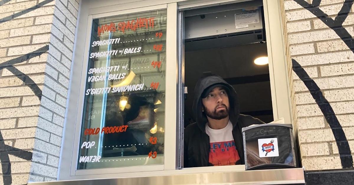 Eminem attends the opening of his restaurant, Mom's Spaghetti.