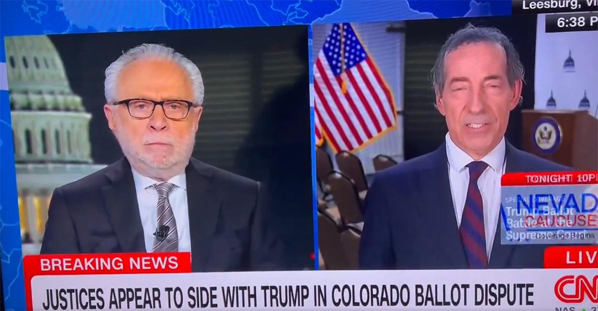 (l-r) Wolf Blitzer and Jamie Raskin on 'The Situation Room' on Feb. 8, 2024