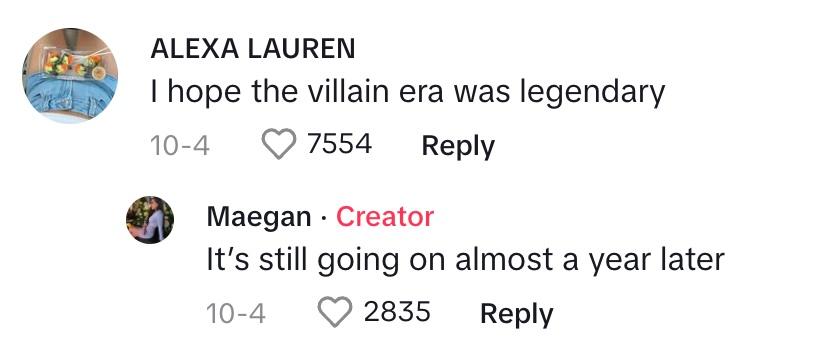 A commenter saying, "I hope the villain era was legendary."