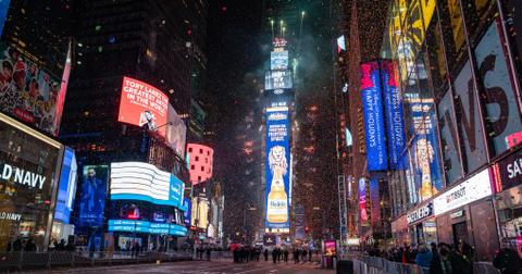 The New Year's Eve ball drops in Times Square.