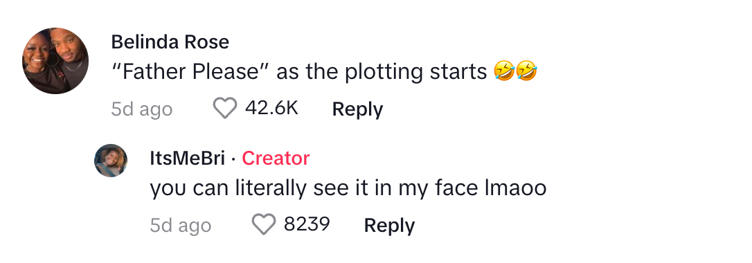 A TikTok commenter on Bri's post about making her father wear a seatbelt