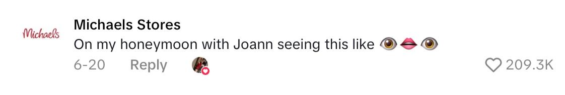 Michael's store comment on post about woman who's boyfriend thought she was cheating with Michael.