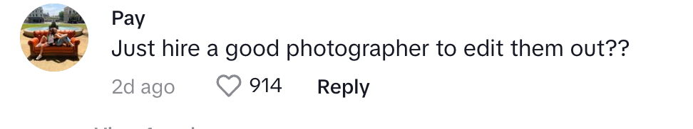 A TikTok user on Bridget's post about covering exit signs to not ruin wedding day pics