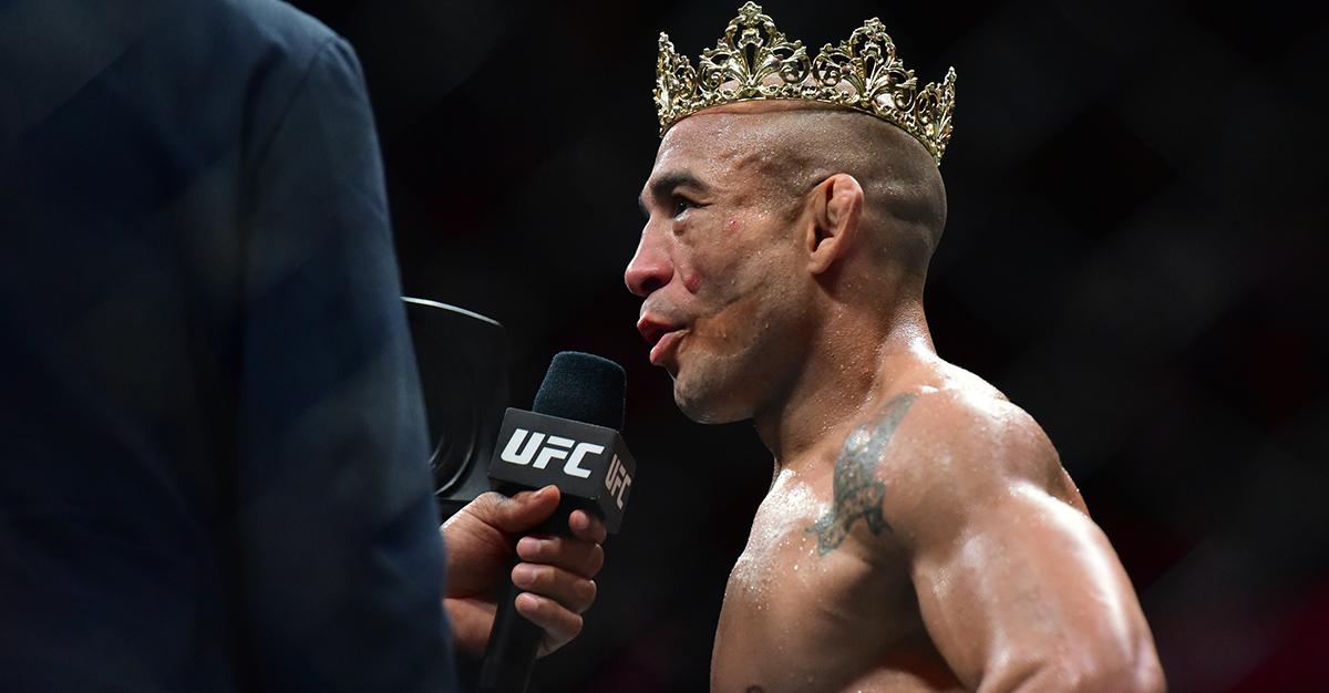 José Aldo during his victory interview at UFC 301