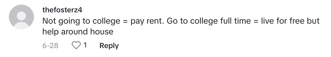 Comment on parents' viral post that details how they charge their daughter rent for living at home.