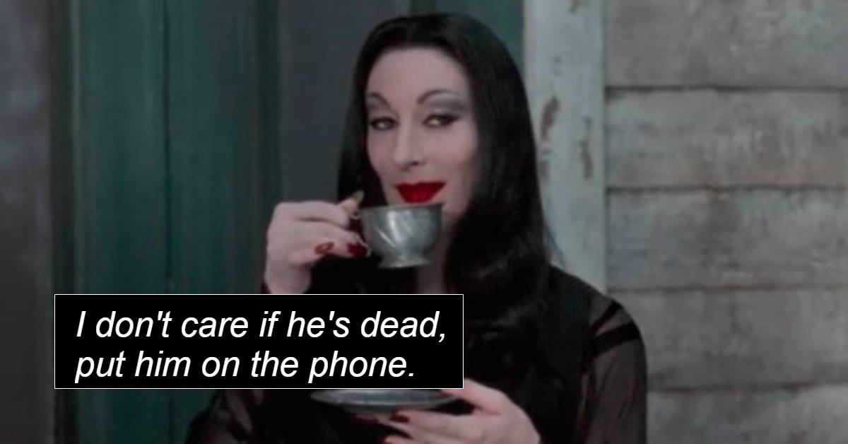 morticia sipping tea