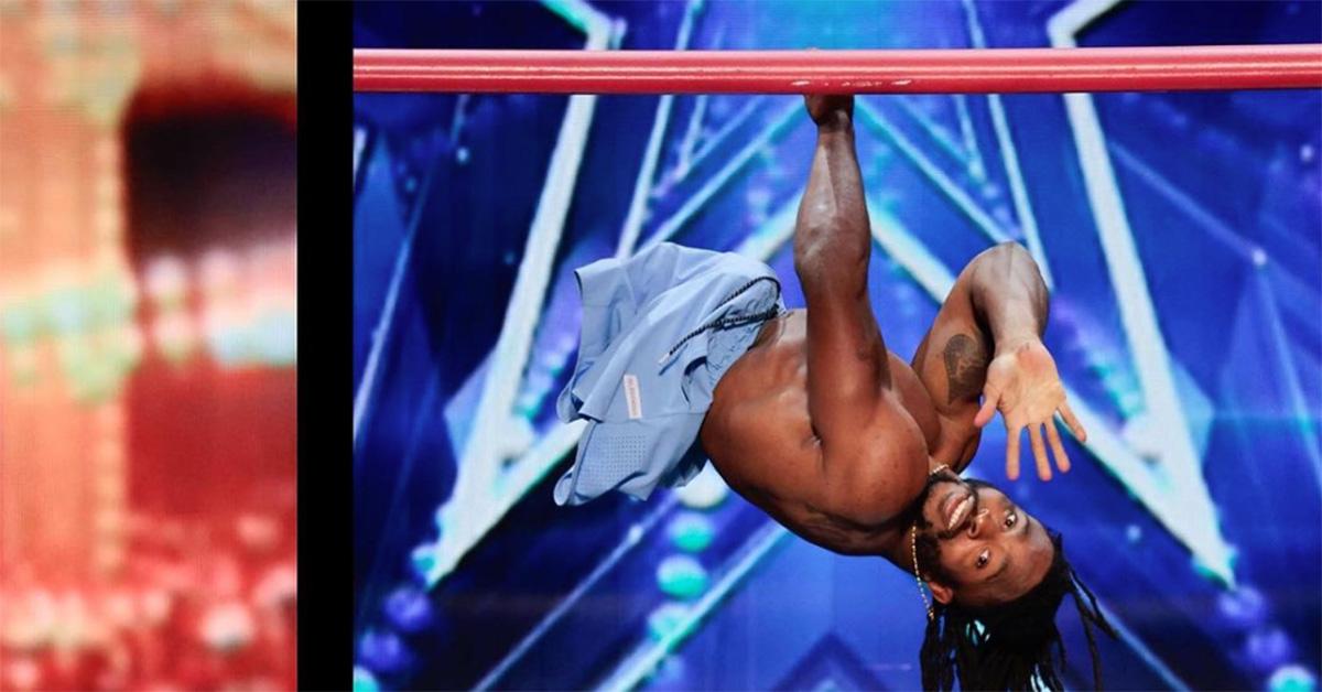 Zion Clark hangs from a bar during his 'America's Got Talent' audition. 