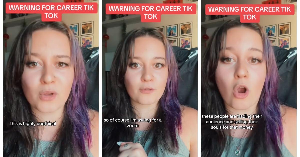 A woman warns influencers about AI scam