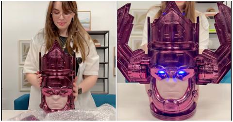 (l-r): A fan showing off their 'Fantastic Four' Galactus bucket