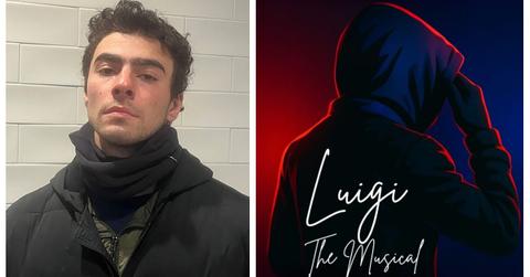 (L-R): Luigi Mangione after his arrest; artwork for 'Luigi The Musical'