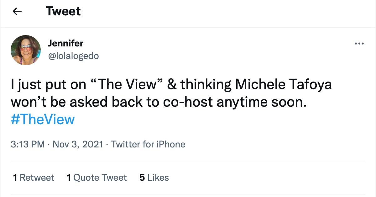 A tweet about Michele Tafoya's two-day guest hosting gig