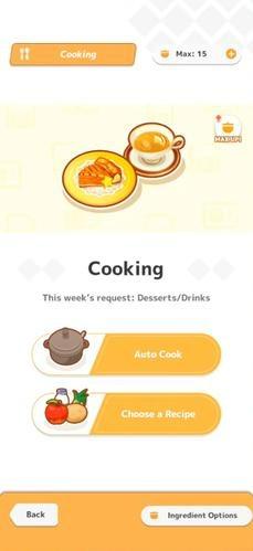 The Cooking Pot menu with Desserts/Drinks shown as the weekly requested food type.