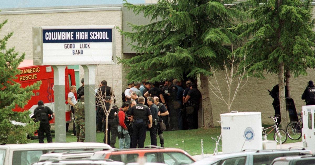 Columbine High School the day of the shooting