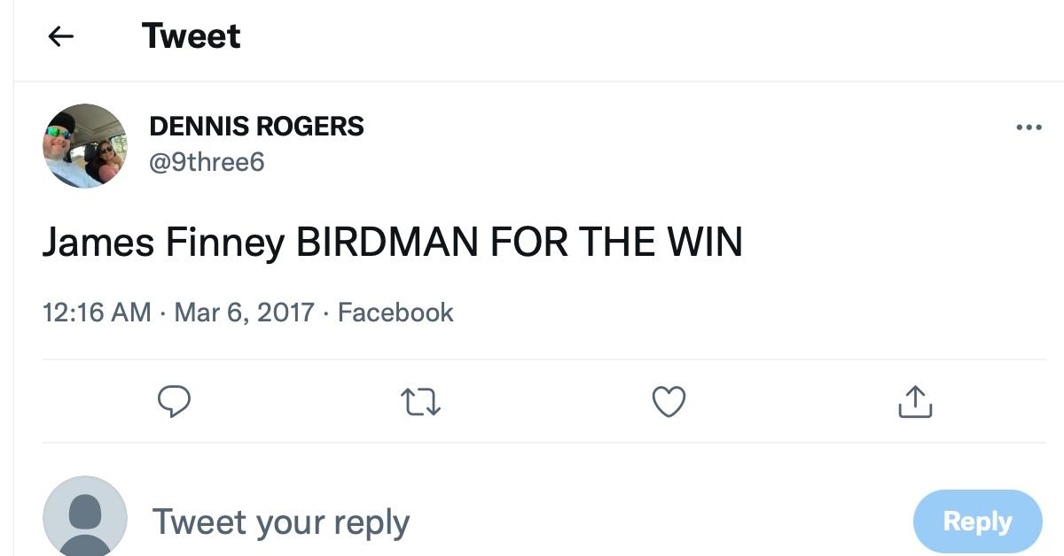 A tweet about James Birdman Finney